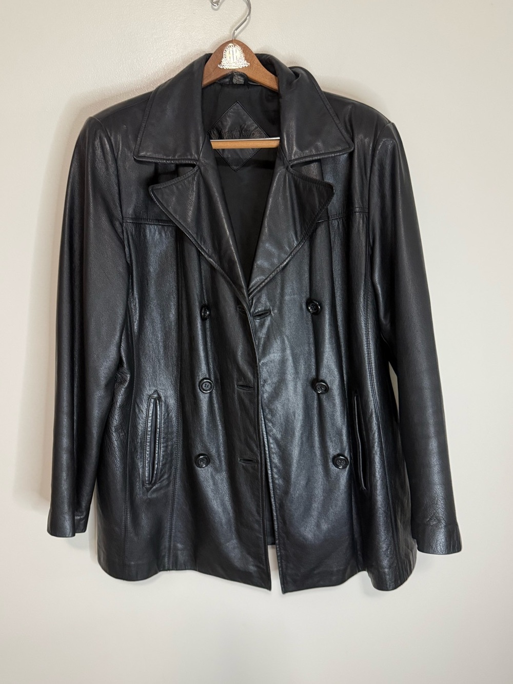 Jacqueline Ferrar Womens  Black Leather Double-Breasted Women's Jacket size XL